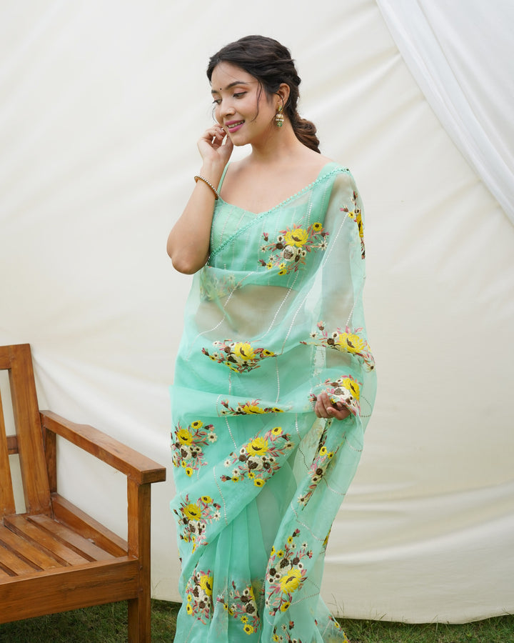 Hundred Flowers- Designer Organza Saree