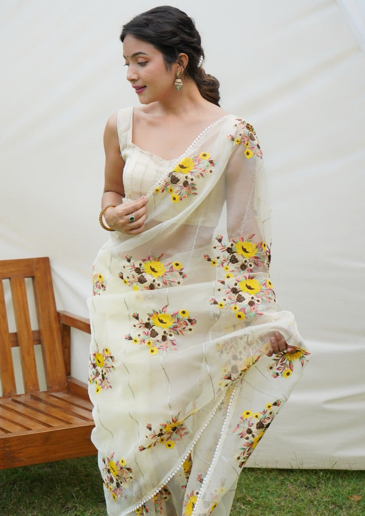 Hundred Flowers- Designer Organza Saree