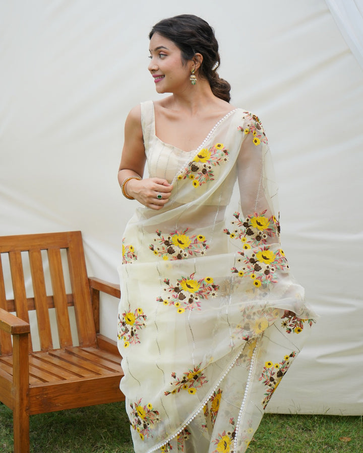 Hundred Flowers- Designer Organza Saree