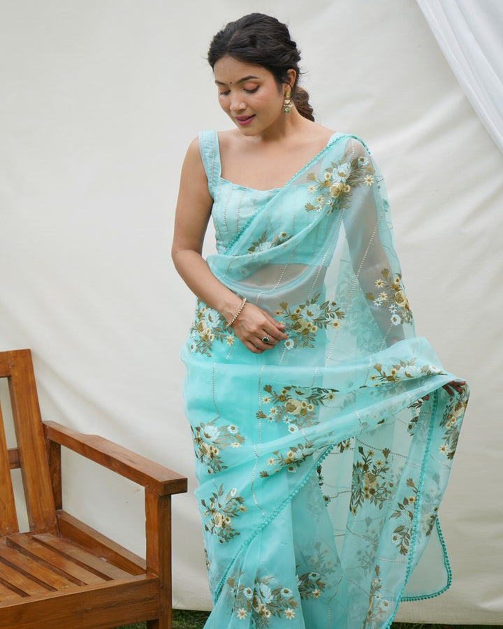 Hundred Flowers- Designer Organza Saree