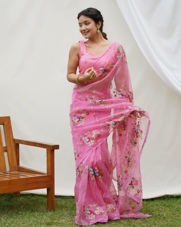 Hundred Flowers- Designer Organza Saree