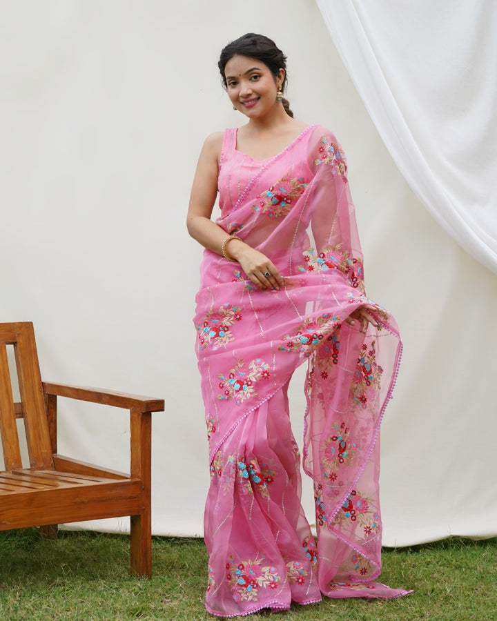 Hundred Flowers- Designer Organza Saree