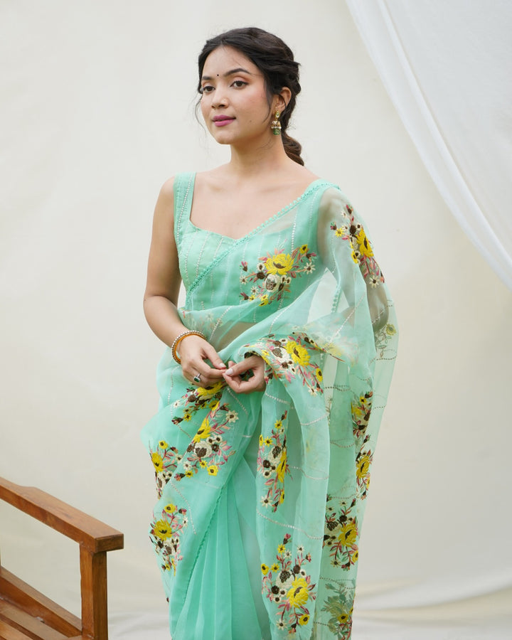 Hundred Flowers- Designer Organza Saree