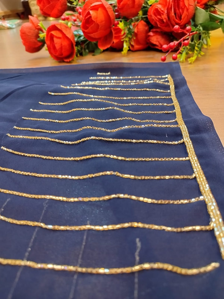 Last Of the Stars - Navy Blue Designer Saree