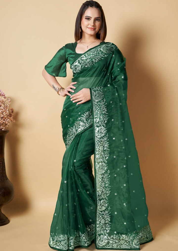 Green Love Reefs - Organza  Saree