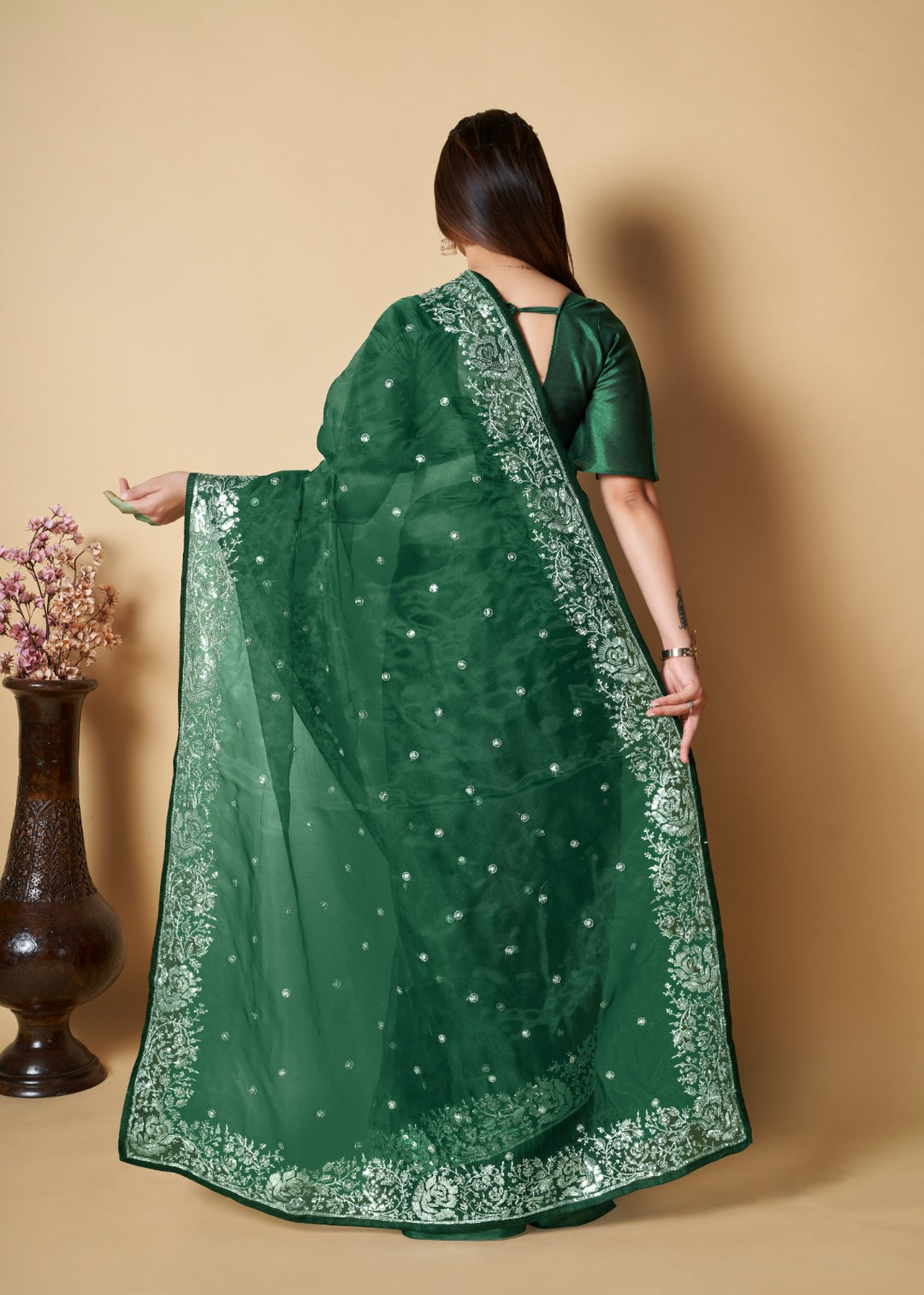 Green Love Reefs - Organza  Saree