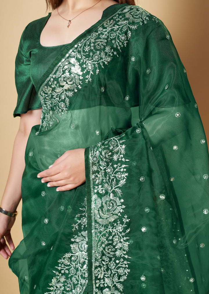 Green Love Reefs - Organza  Saree