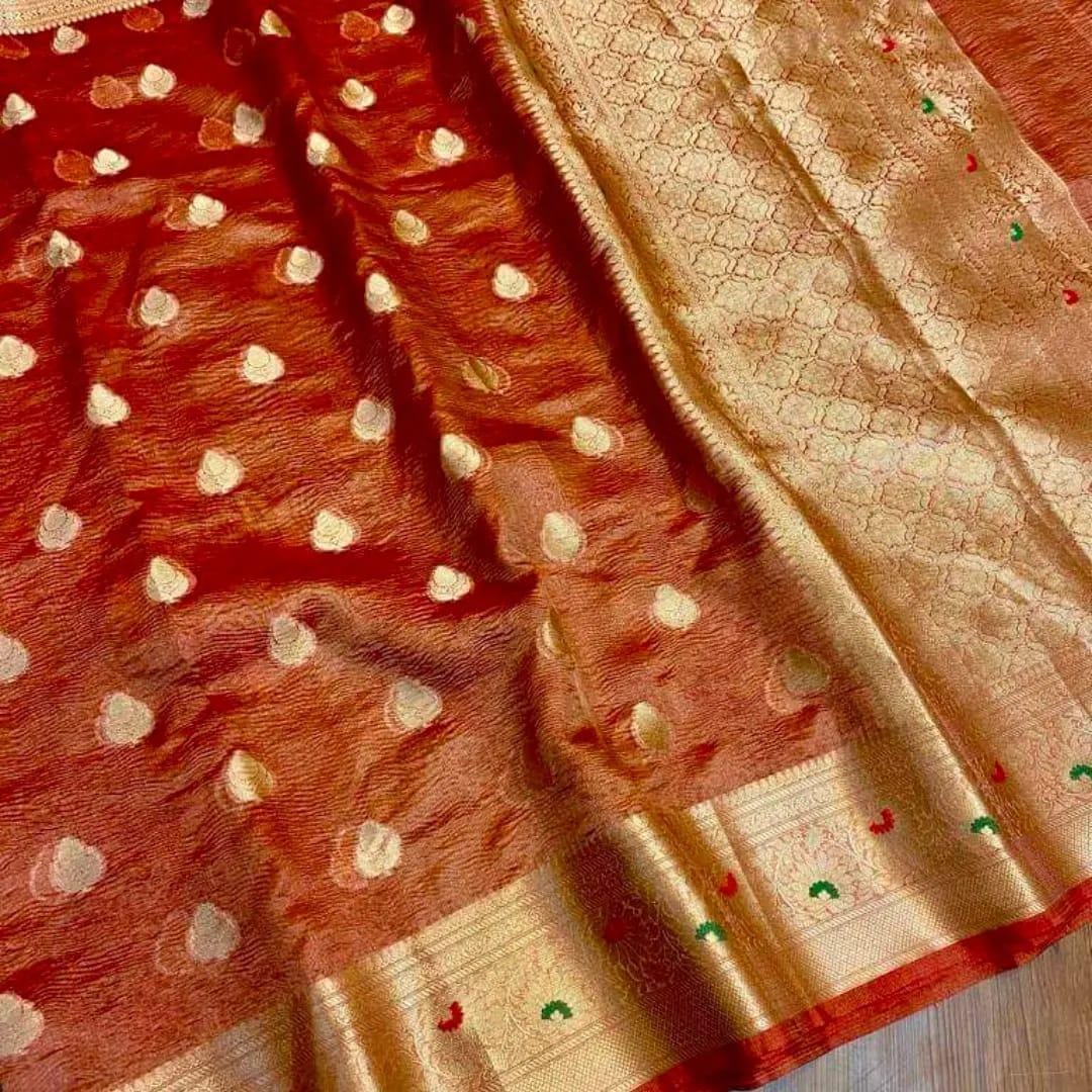 Undeniable Charm of Tissue - Banarasi Tissue Crush Saree – Monamaar