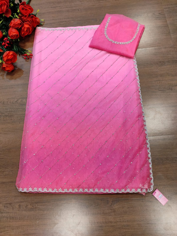 Exploring Ombre Color Party Wear Saree(Pinch Of Pink)