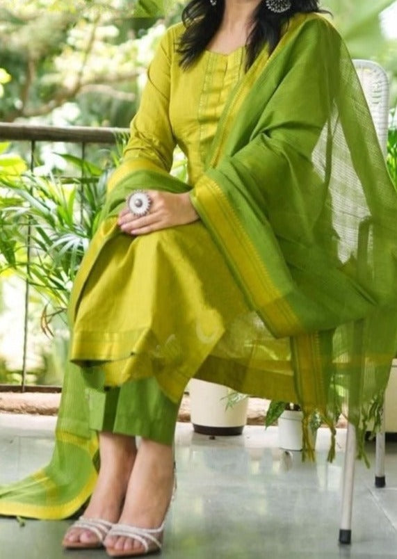 Green Valley- Cotton Kurti Set