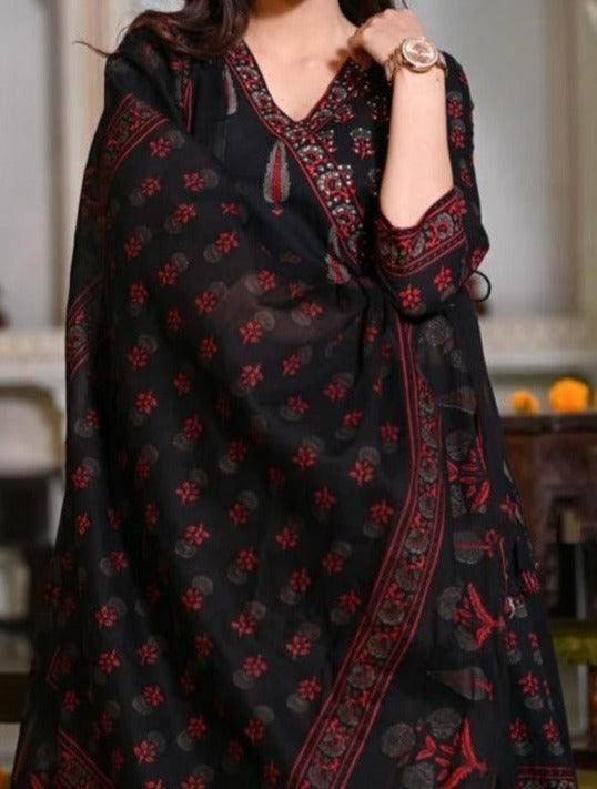 Red & Black Mountain - Cotton Kurti Set