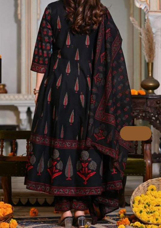 Red & Black Mountain - Cotton Kurti Set