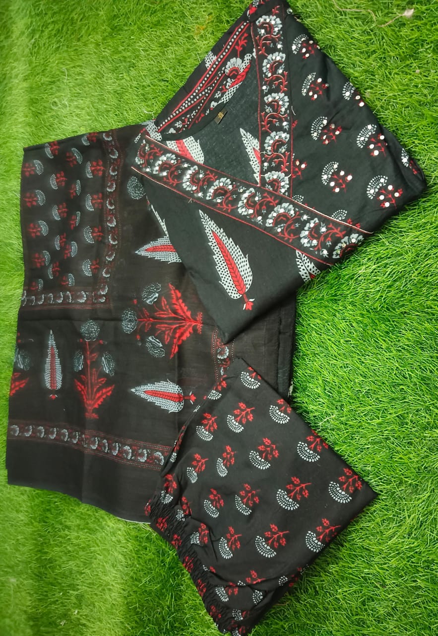 Red & Black Mountain - Cotton Kurti Set