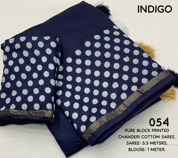 Ancient Indigo Chanderi Saree