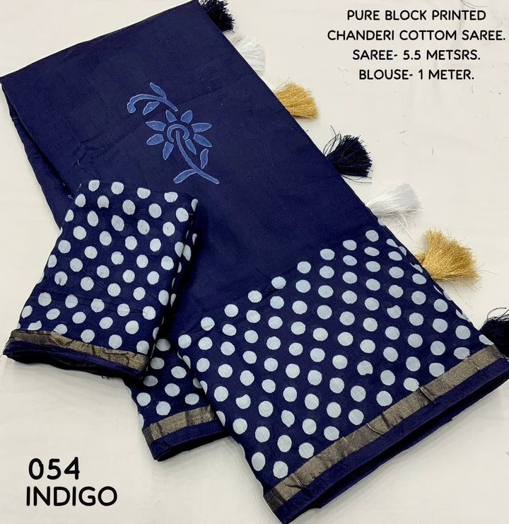 Ancient Indigo Chanderi Saree