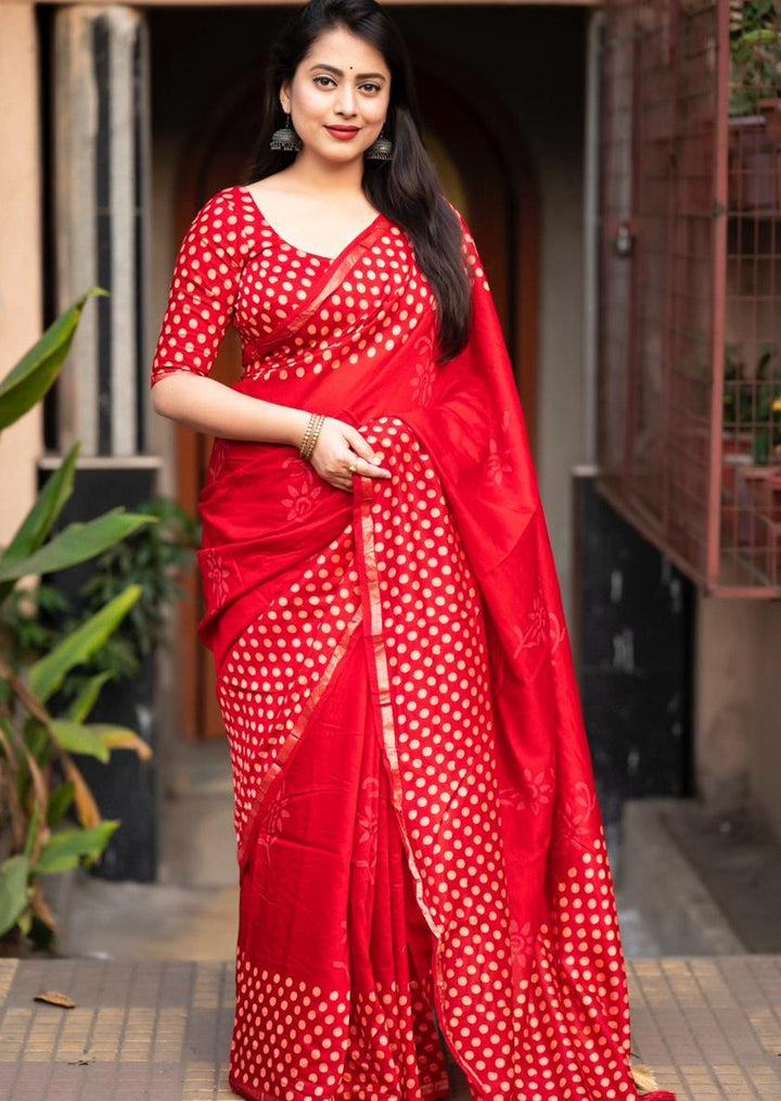 Ancient Rusty Red Chanderi Saree