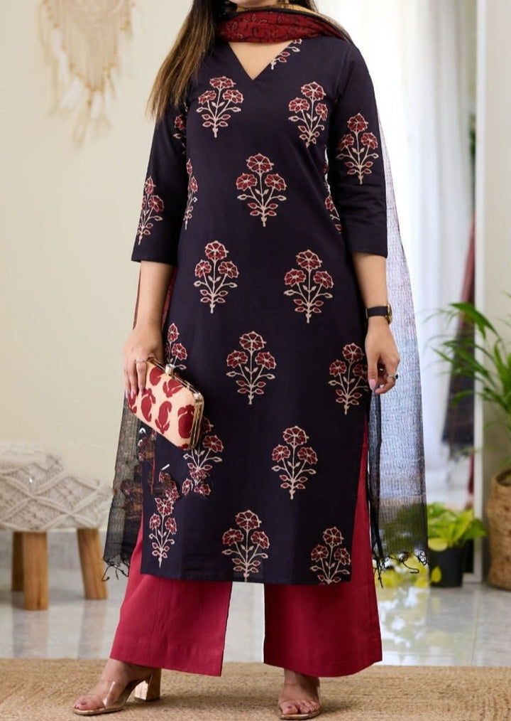 Black Mojito -Cotton Kurti Set