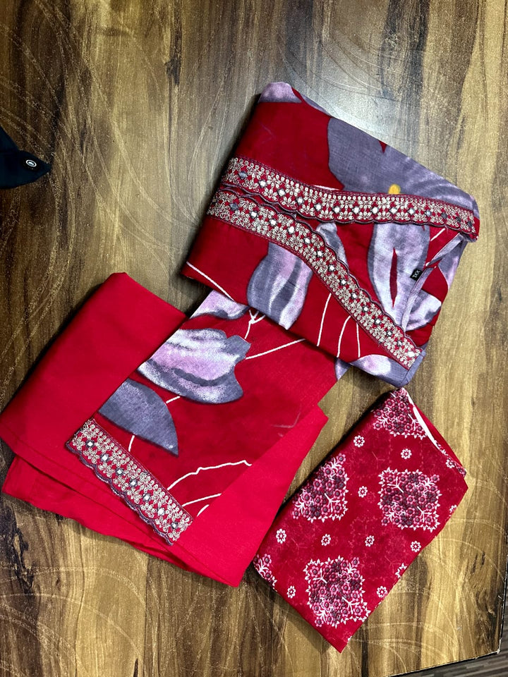 Red Lake- Cotton Kurti Set