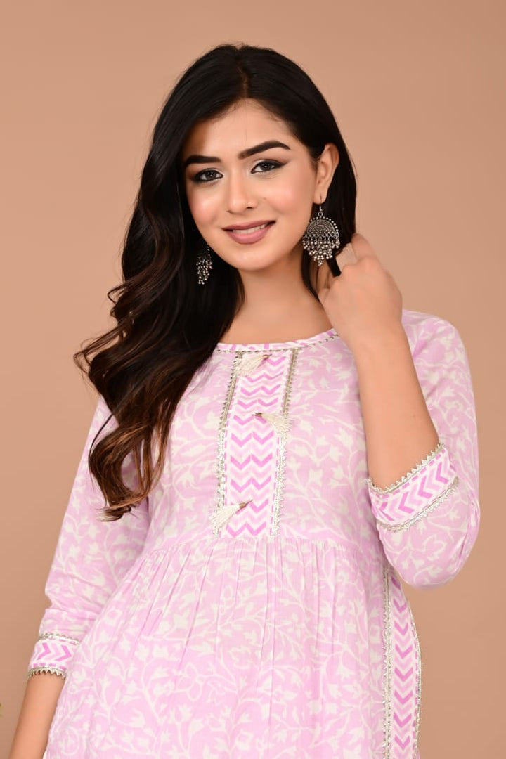 Pink Castle -Cotton Kurti Set