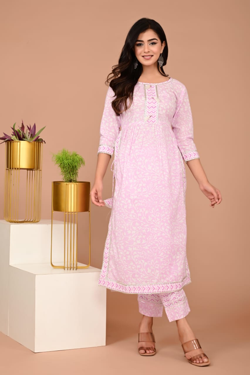 Pink Castle -Cotton Kurti Set