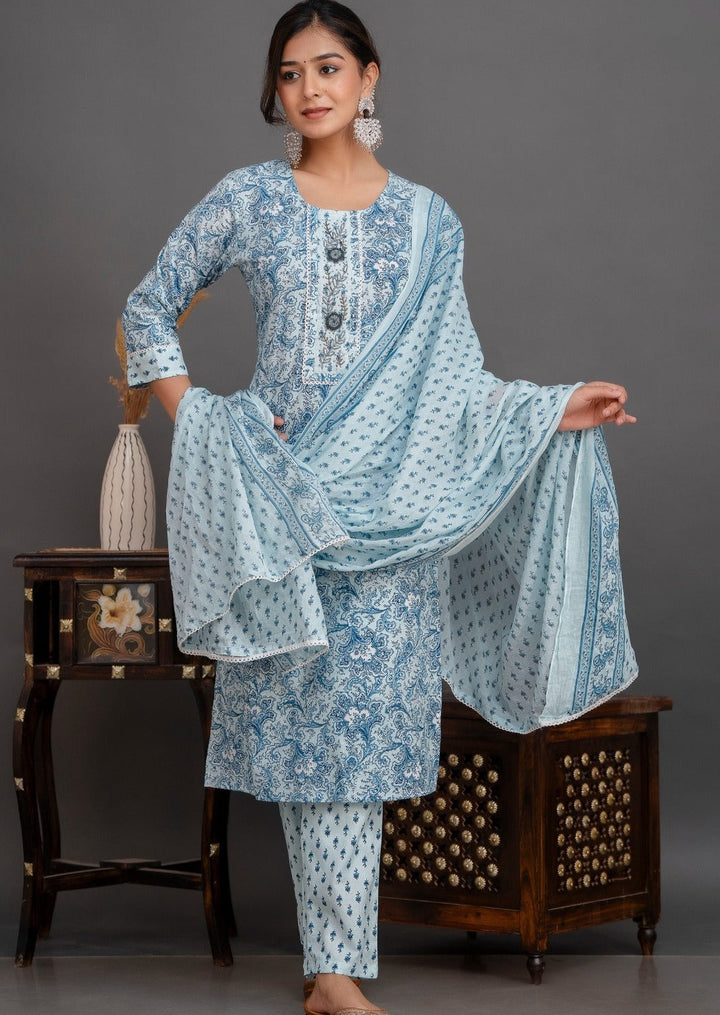 Blue Scratch - Cotton Kurti Set