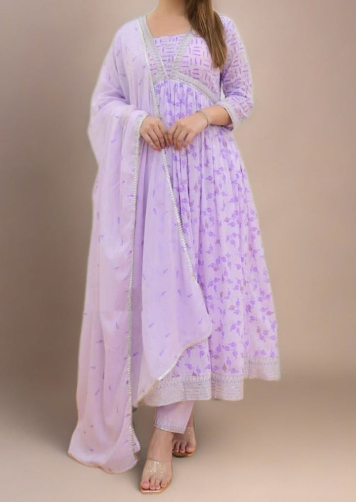 Majestic Lavender Cotton Kurti Set