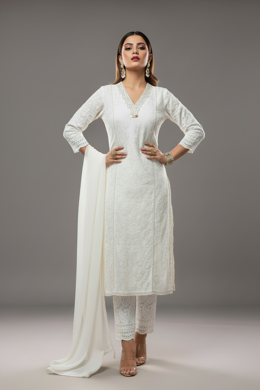 Smarty look White Chikankari kurti
