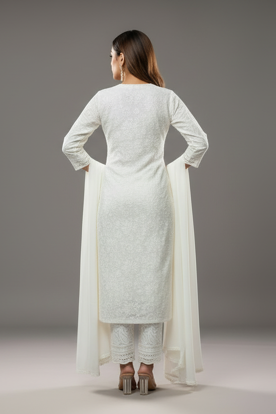 Smarty look White Chikankari kurti