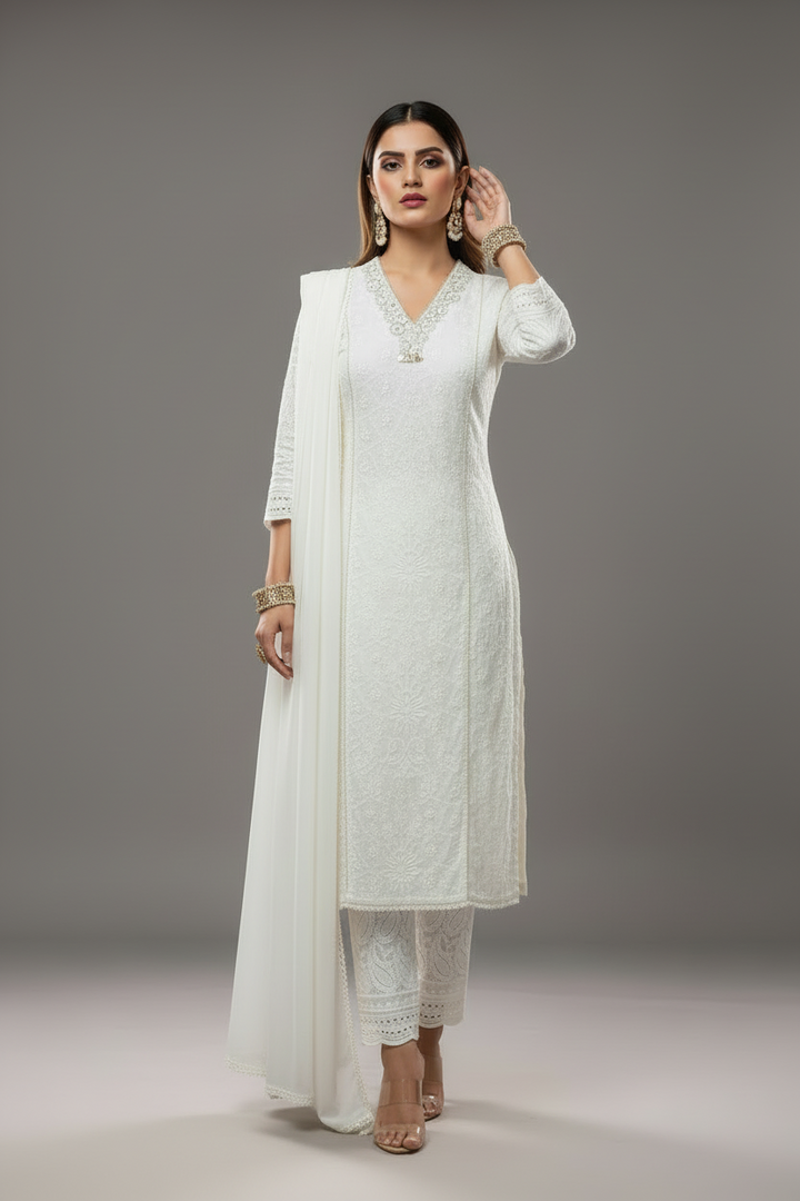 Smarty look White Chikankari kurti