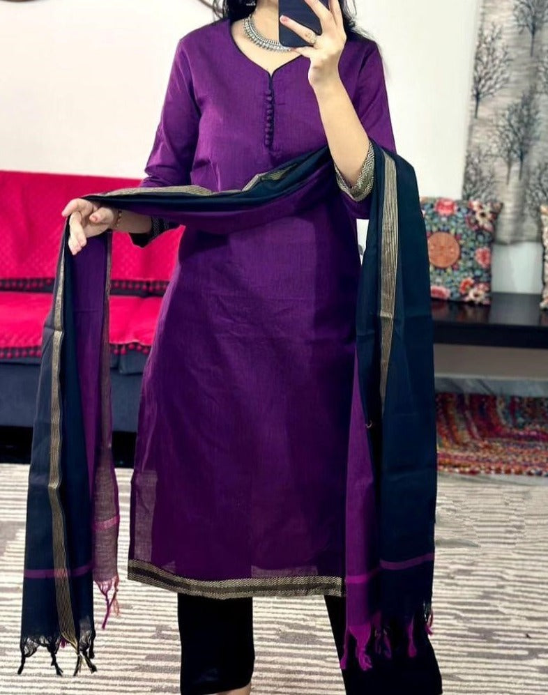 Wow Purple - Cotton Kurti Set