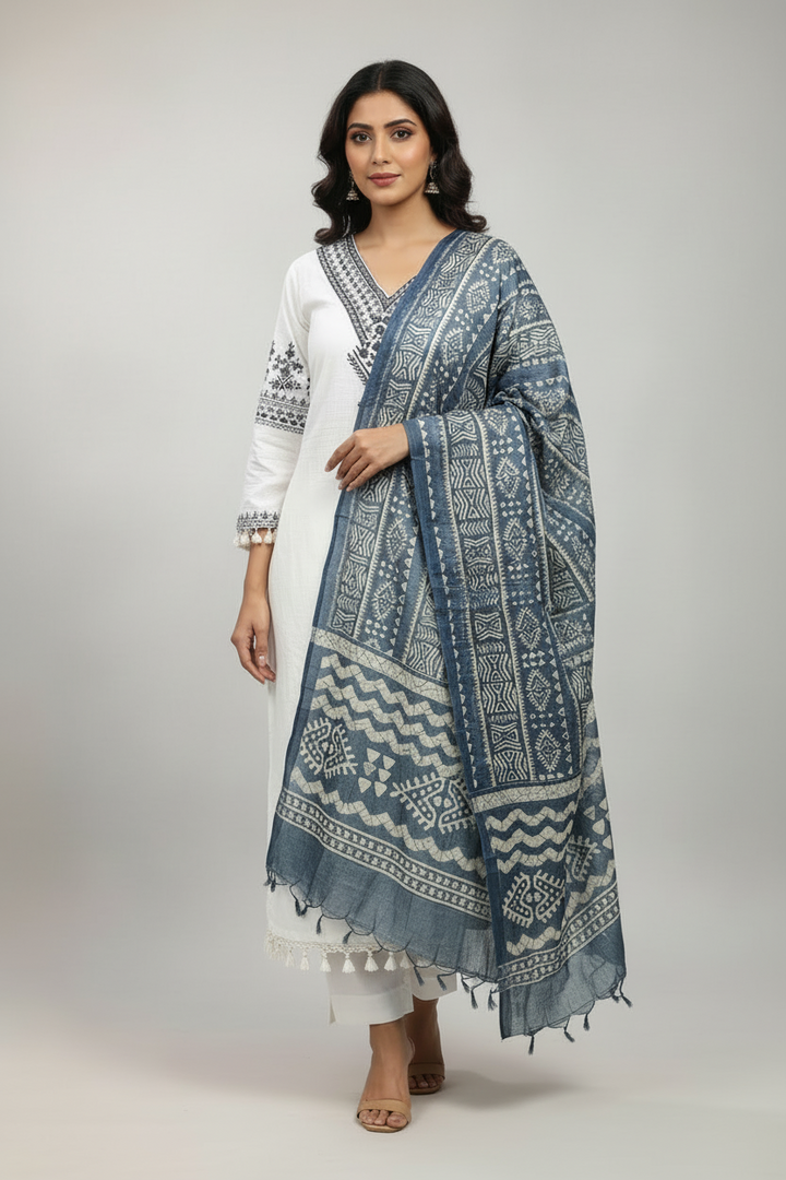 White Hills Cotton Kurti Set