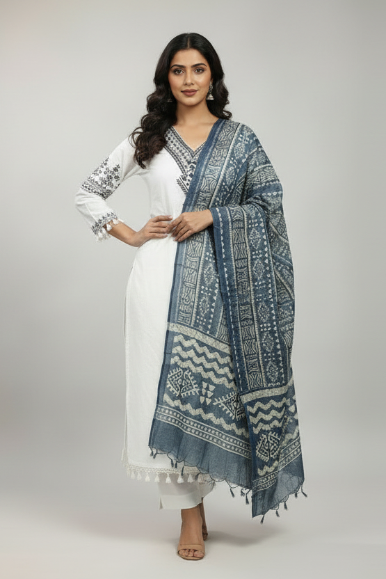 White Hills Cotton Kurti Set
