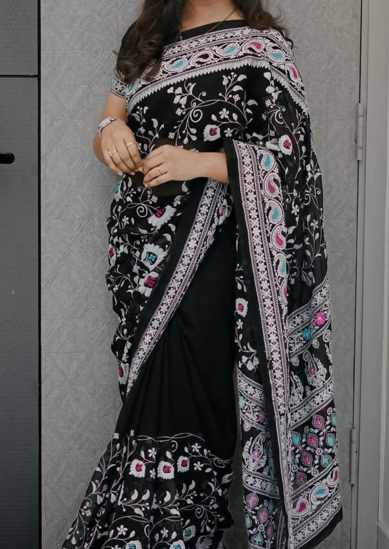 Georgette Romance Chikankari Saree