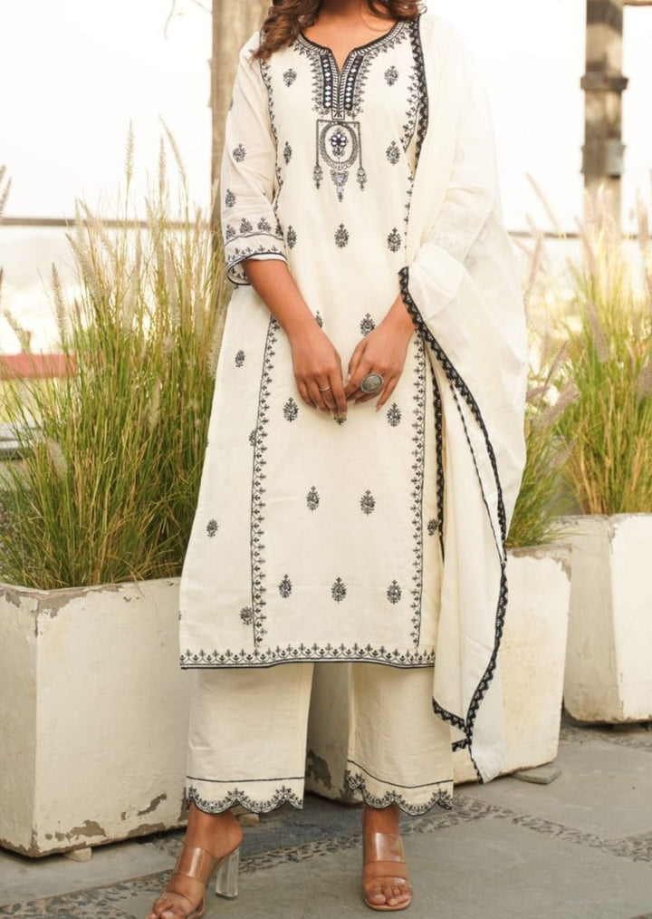 White & Black Kurti Set