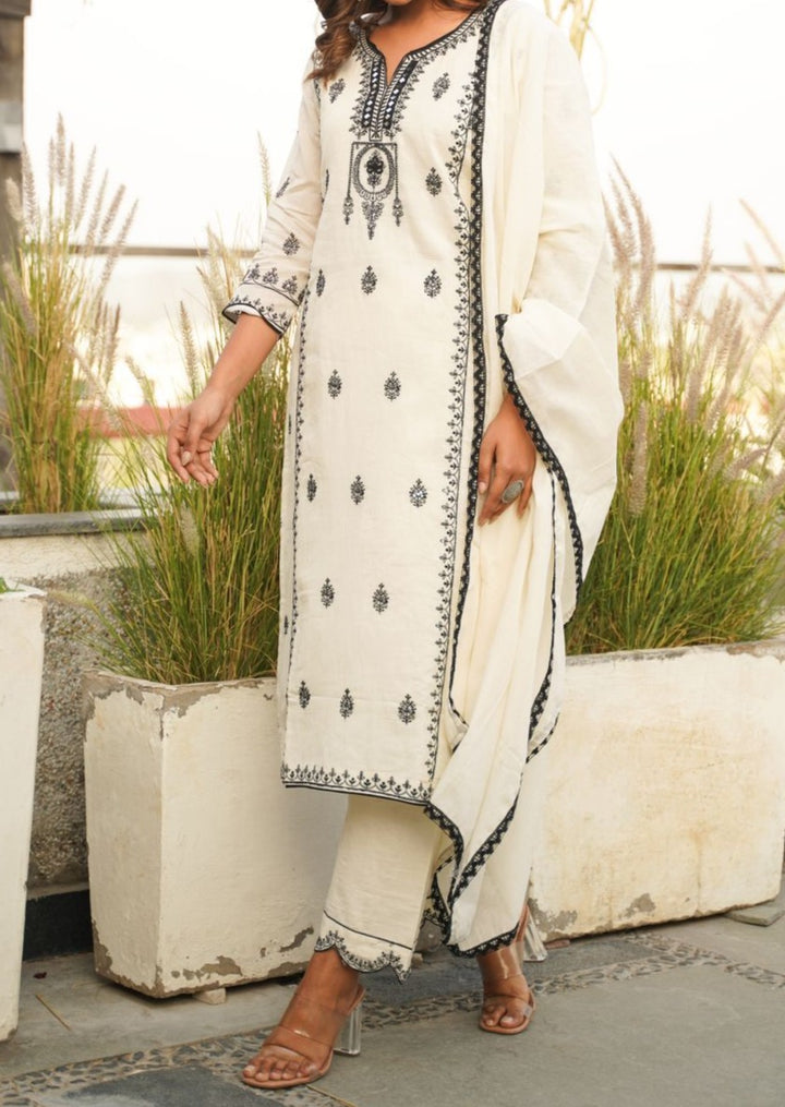 White & Black Kurti Set