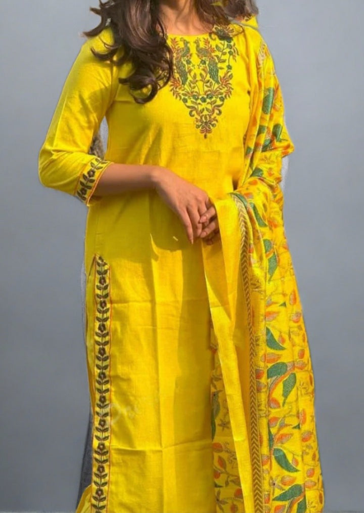 Laughter Yellow Cotton Kurti Set