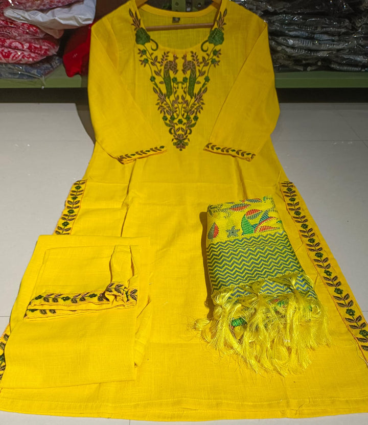 Laughter Yellow Cotton Kurti Set