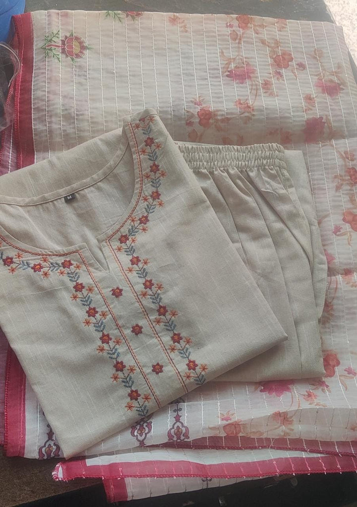 White Ripple Cotton Kurti Set