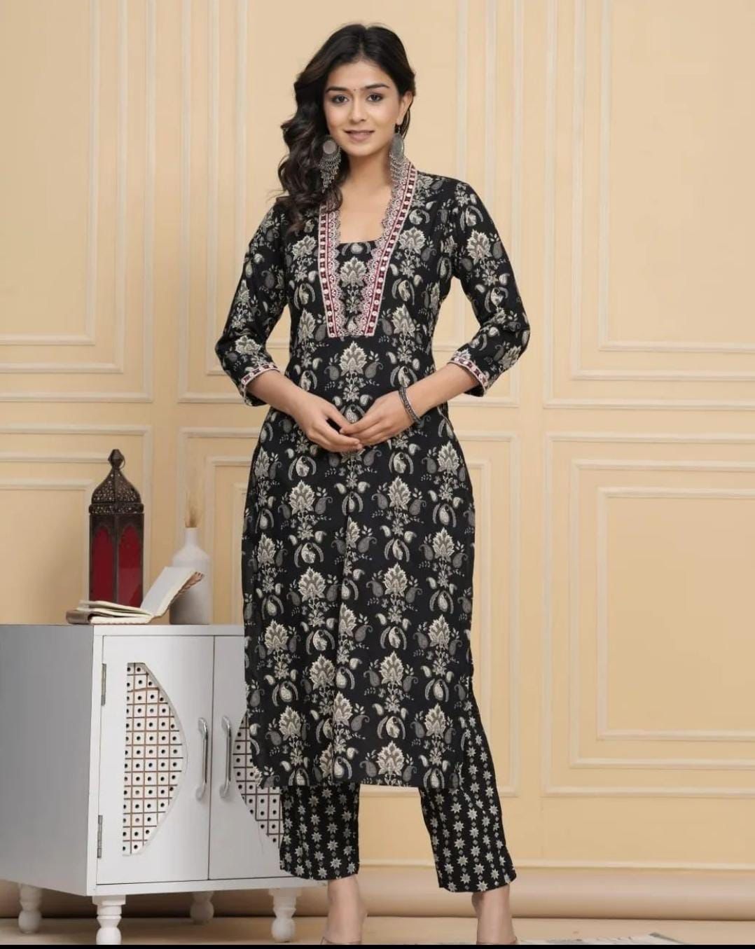 Black Charming Cotton Kurti Set