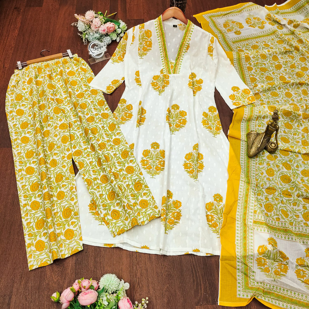 Penned Artist Cotton Kurti Set