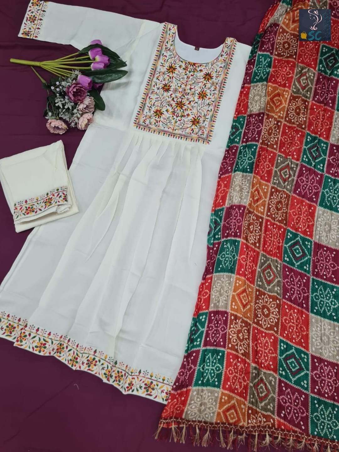 White Waterfalls Chanderi Kurti Set