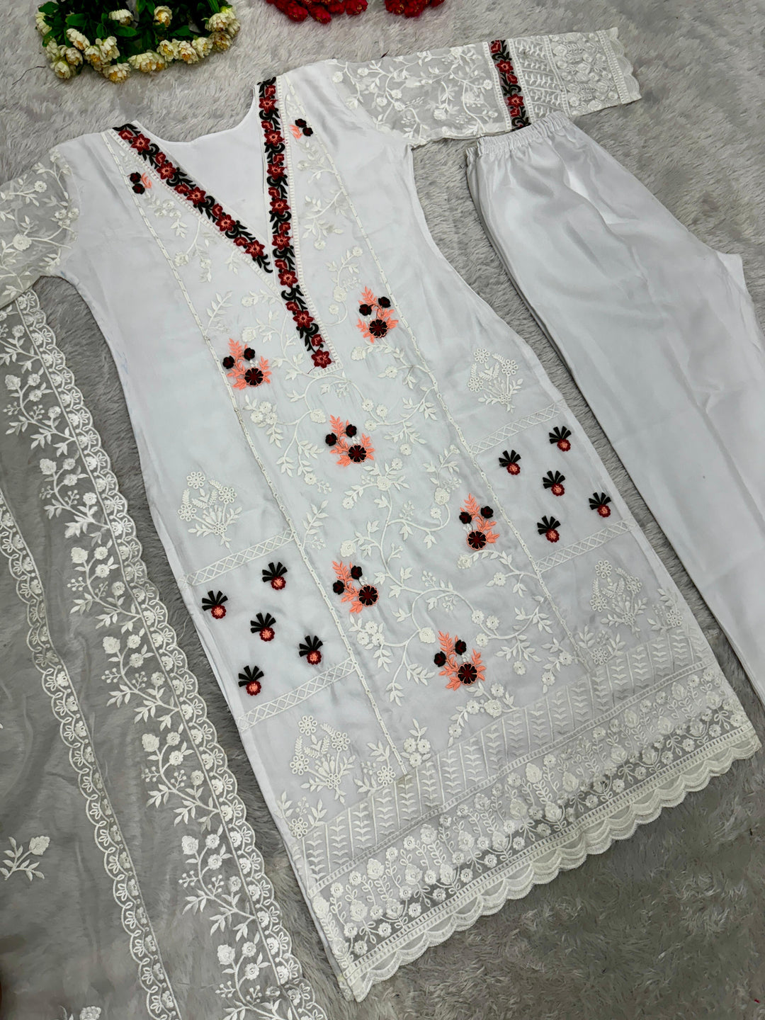 White Space Organza Kurti Set