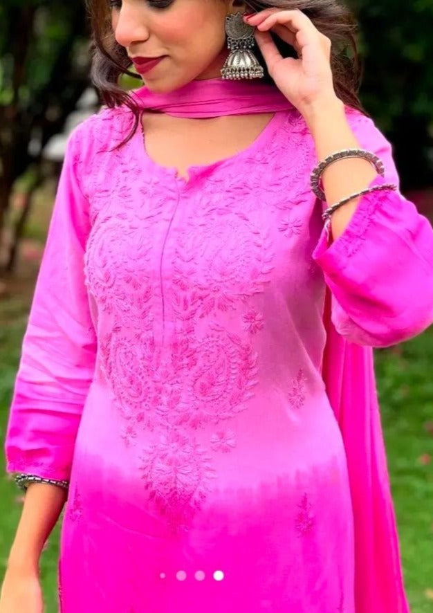 Shades Of Ombre- Chikankari Kurti Set