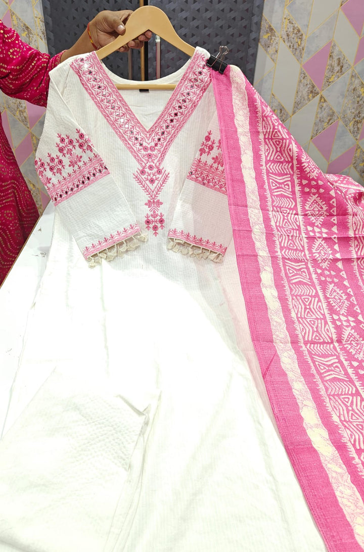 Snow Pink Hills Cotton Kurti Set