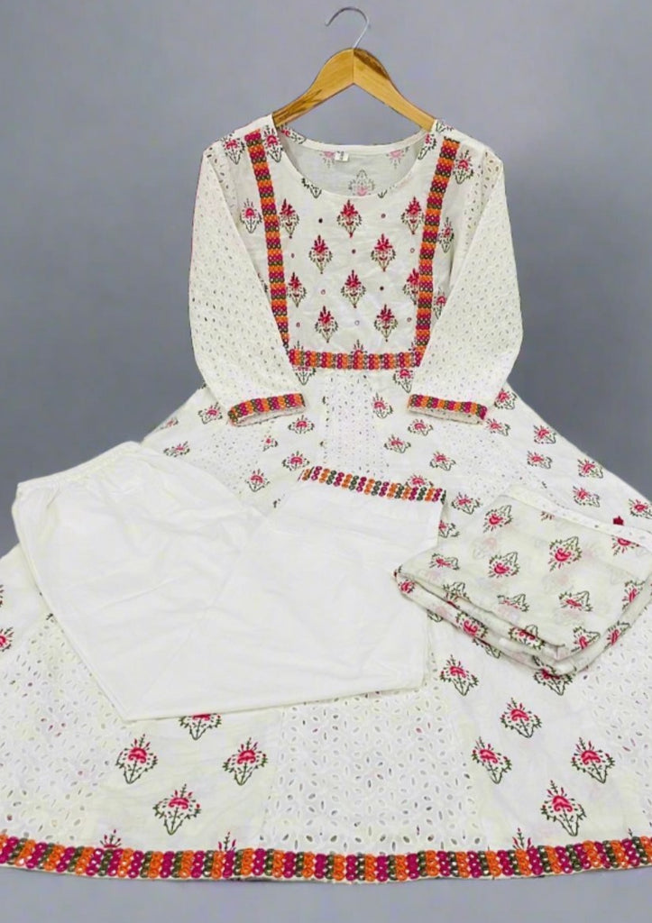 Pearl White Cotton Chikankari kurti