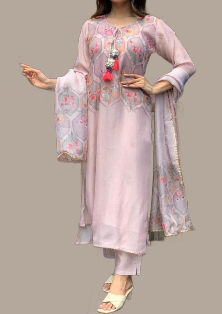 Lavender City Organza Kurti Set