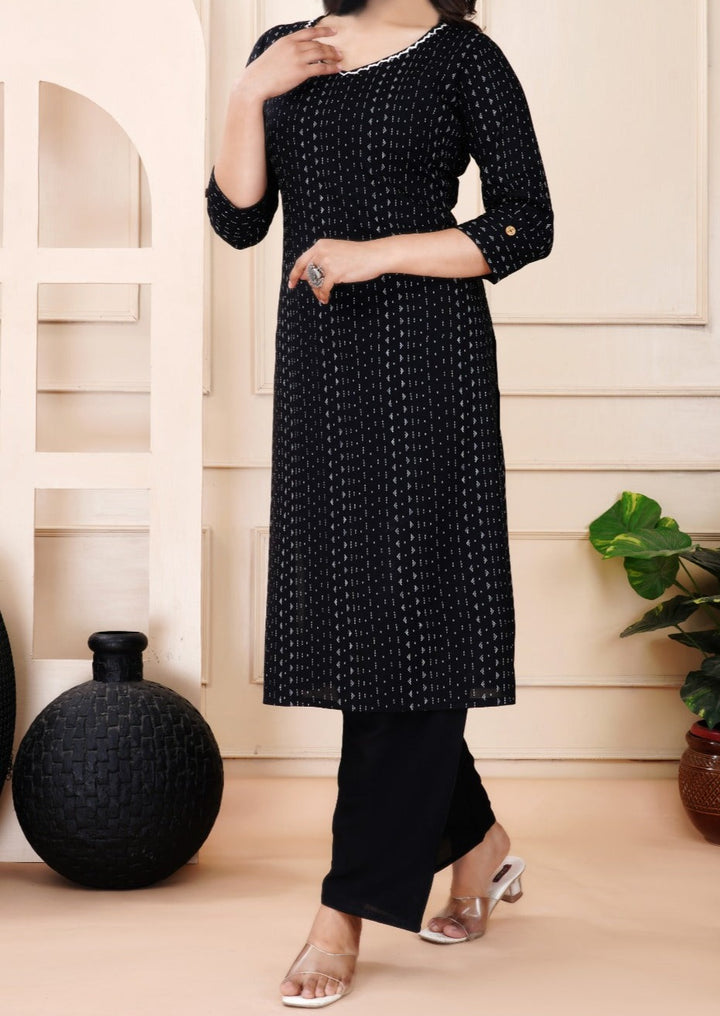 Midnight Rose Rayon Kurti Set