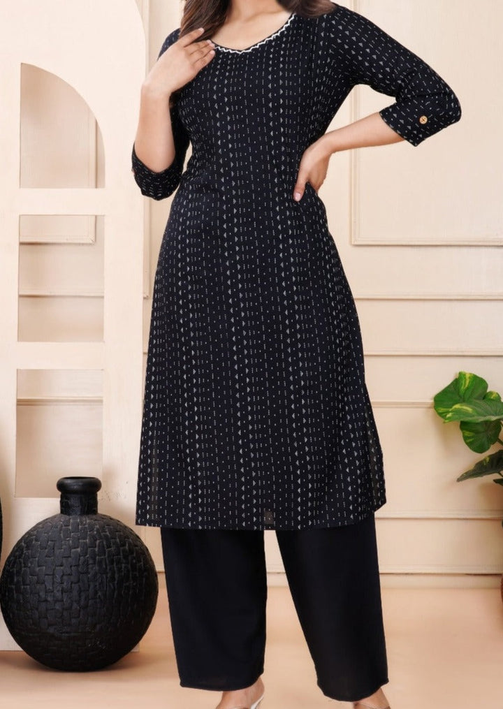 Midnight Rose Rayon Kurti Set