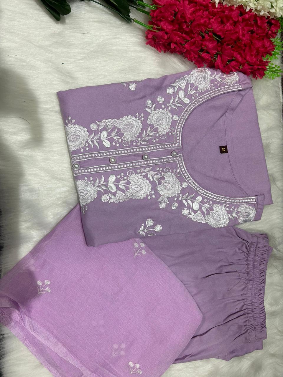 Lavender Dreams Rayon Kurti Set