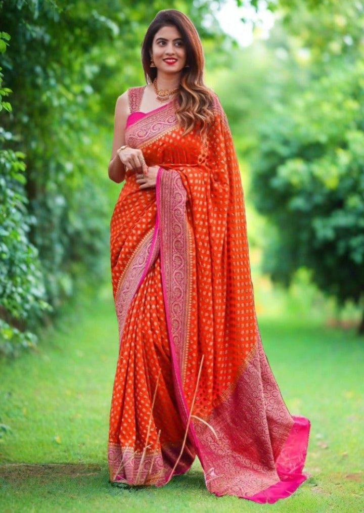 Women In Saree(Banarasi Semi Georgette Soft Silk )